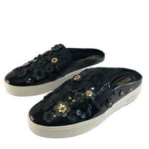 Michael Kors Black Gold Floral Bouquet‎ Slip On Women's Shoes 8M